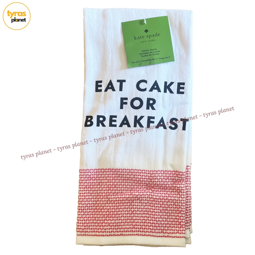 Kate Spade Eat Cake For Breakfast Kitchen Towels Set of 2 White Pink Cotton